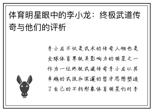 體育明星眼中的李小龍：終極武道傳奇與他們的評析